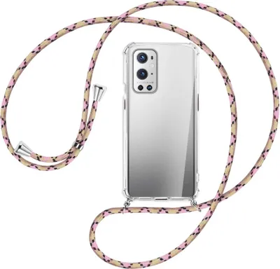 Produktbild von Handykette Backcover-Schutzhülle mit Band (Metall silberfarben) für OnePlus 9 - rosa Karo