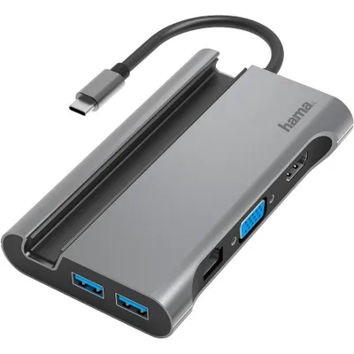 Zdjęcie produktu dla Hama 00200102, USB 3.2 Gen 1 (3.1 Gen 1) Type-C, 60 W, 10,100,1000 Mbit/s, Antracyt, Szary, HDMI, RJ-45, USB 3.2 Gen 1 (3.1 Gen 1) Type-A, USB 3.2 Gen 1 (3.1 Gen 1) Type-C, VGA, 230 mm