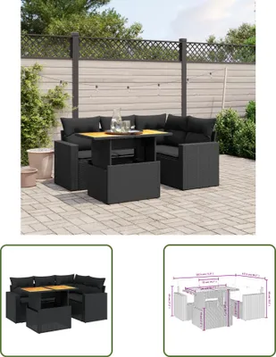 Produktbild von The Living Store 5-tlg. Garten-Sofagarnitur mit Kissen Schwarz Poly Rattan