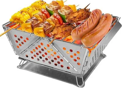 Produktbild von Famanu Mini-Grill Tragbar - Faltbare Holzkohle BBQ für Picknick und Camping