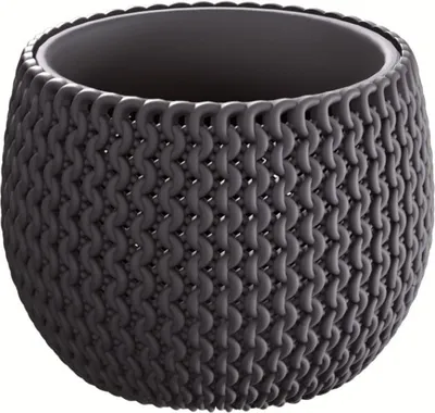 A dark gray planter with a knitted texture.