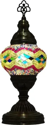 Image de Lampe de table mosaïque d'Asie orientale (lampe turque) Ø 13 cm jaune/colorée, fabriquée à la main avec des ferrures en laiton, hauteur 35 cm