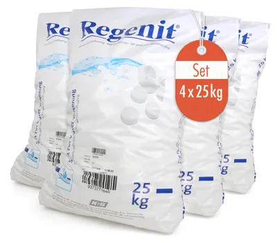 Produktbild von 4x REGENIT Siede-Tablettensalz für alle vollautomatischen Wasserenthärtungsanlagen nach EN 973 in 40x25kg PE-Säcken auf Euro-Pool-Palette - B086T1X6ZK | Sack (25 kg)