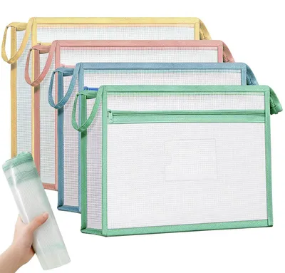 Zdjęcie produktu dla 4 sztuki etui na dokumenty formatu A4 z zamkiem błyskawicznym, wodoodporne, wykonane z materiału EVA, z 2 przegrodami