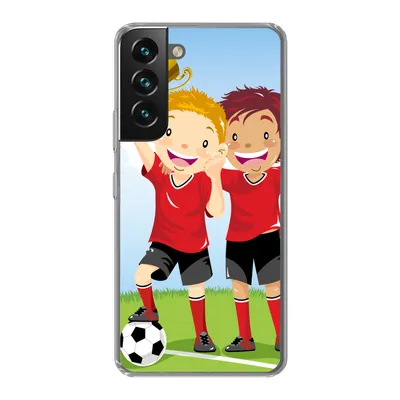 Produktbild von MuchoWow® Handyhülle Schutzhülle Hülle für Samsung Galaxy S22 Eine Illustration von zwei Fußballspielern, die einen Preis gewonnen haben - Jungen - Mädchen - Kind Silikon Softcase Handy Hülle - Mobiltelefonhülle