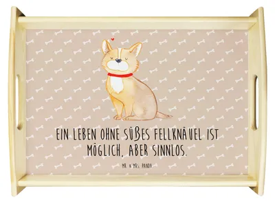 Produktbild von Mr. & Mrs. Panda sofatablett Hund Glück - Hundeglück - Geschenk, Spruch, serviertablett aus holz, Corgie, Tablett, Sofa, Herz, Bett-Tablett, Liebe, Sprüche, Holztablett