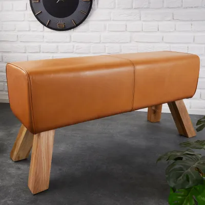 Produktbild von riess-ambiente Design Sitzbank TURNBOCK 100cm cognac Mangoholz Retro Sitzhocker Bank Polsterbank