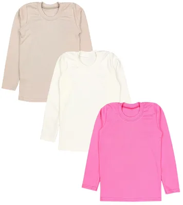 Produktbild von TupTam Mädchen Langarmshirt 3er Pack Langarm Unterhemden Basic Unterwäsche Shirts Unterhemd , Farbe: 3er Pack Pink / Ecru / Beige, Größe: 140