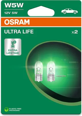 Zdjęcie produktu dla Żarówka Ultra Life W5W 12V/5W W2,1X9,5D (Całoszklana) 2Szt. Blister (Eko)
