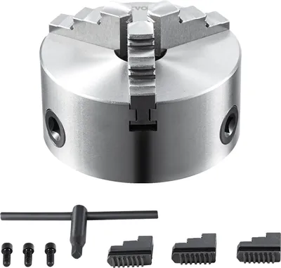 Obrázek produktu pro VEVOR soustružnické sklíčidlo K11-160 160mm tříčelisťové sklíčidlo HT300 materiál tříčelisťové sklíčidlo Rozsah upínání 3,5-160mm tříčelisťové, 20Cr, ≥53HRC φ45mm otvor Soustružnické sklíčidlo Samostředící