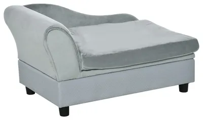 Produktbild von PawHut Haustiersofa mit Stauraum, Kissen, bis 15 kg, Plüschbezug, Hellgrau