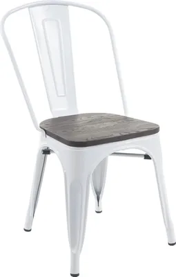 Produktbild von Stuhl inkl. Holz-Sitzfläche | HxBxT 85x45x52cm | Sitzhöhe 44cm | Metall Industriedesign stapelbar | Weiß | Bistrostuhl Stapelstuhl