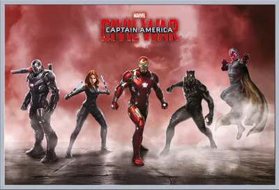 Produktbild von Captain America - Poster - Civil War - Team Iron Man + Wechselrahmen, Shinsuke® Maxi Kunststoff silber, Acryl-Scheibe