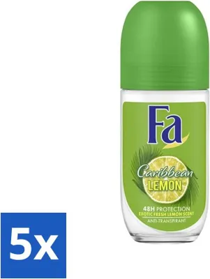 Obrázek produktu pro Fa - Deodorant Roller - Karibský citron - Osvěžující - 48hodinová ochrana - citronový - 50 ml - hodnotné balení - 5 kusů