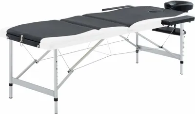 Image de Table de massage pliable 3 zones Aluminium Noir et blanc
