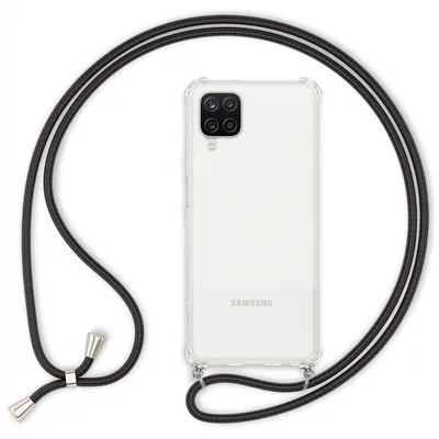 Obrázok produktu pre NALIA Priehľadné puzdro na mobilný telefón s retiazkou pre Samsung Galaxy A12, puzdro s remienkom, kryt na šnúrku, čierne