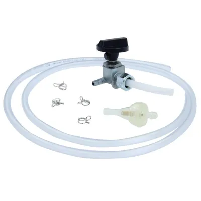 Immagine prodotto di Set rubinetto benzina, M12 x 1, uscita destra, senza sacca d'acqua, manopola in plastica + filtro, tubo flessibile e fascette