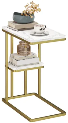 Productafbeelding van HOMCOM bijzettafel, smalle salontafel in C-vorm met opbergruimte, ideaal voor kleine ruimtes