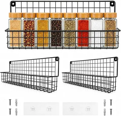 Produktbild von PolkaHome® Gewürzregal 2er Set – Wandmontage ohne Bohren, Metall-Kräuterregal für Küche, Kühlschrank & Schrank, 40 x 14 x 6,5 cm,