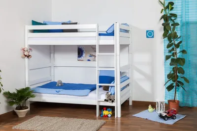 Produktbild von Kinderbett Etagenbett Thomas Buche Vollholz massiv weiß lackiert , inkl. Rollrost - 90 x 200 cm, teilbar