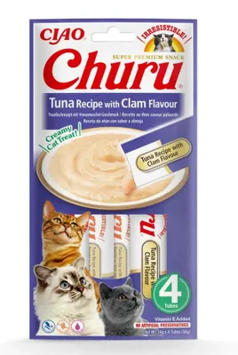 Productafbeelding van INABA Churu Tonijn met mosselsmaak - Kattenvoer (beloning) - 4x14 gram