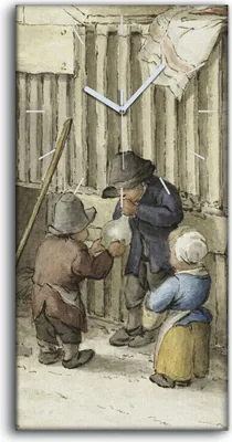 Produktbild von Dekor Leinwand Uhr Wandbilder Quarz 30x60 Malerei Dorfbewohner Kinder Kunst - weiße Hände