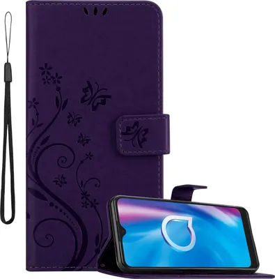 Obrázok produktu pre Kryt Cadorabo pre Alcatel 1S 2020 vo farbe FLORAL DARK PURPLE ochranný kryt v kvetinovom dizajne s magnetickým zapínaním, funkciou stojana a slotmi na karty flipové puzdro kvetinový kryt puzdro s chlopňou na mobilný telefón puzdro typu kniha