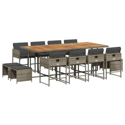 Produktbild von vidaXL 13-tlg. Garten-Essgruppe mit Kissen Grau Poly Rattan