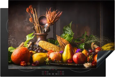 Produktbild von KitchenYeah© Herdabdeckplatte Gemüse - Obst - Rustikal - Tisch , 81x52cm, Küche Deko, Glaskeramikkochfeld Herdabdeckung, Abdeckplatte fùr Kochfeld
