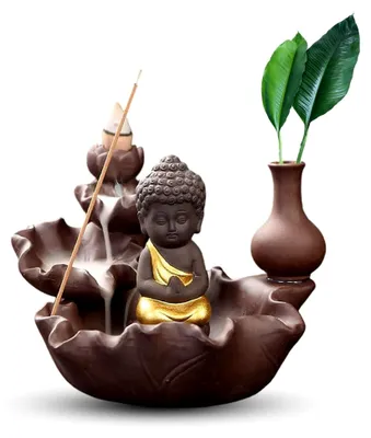 Produktbild von Rückfluss Räuchergefäß Buddha Figur Wasserfall Räucherbrenner, Keramik Weihrauchbrenner für Räucherstäbchen & Weihrauch, Dekorativer Räucherstäbchenhalter für Meditation, Yoga & Zuhause