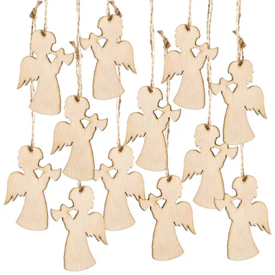Produktbild von 12 kleine Holzengel Anhänger - natur braun 8 cm