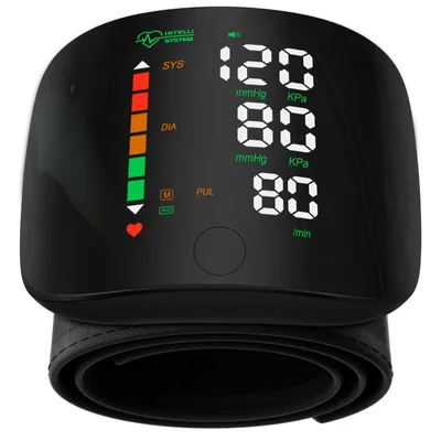 Produktbild von Handgelenk-Blutdruckmessgerät mit LED-Anzeige, Touchscreen-Handgelenk-Blutdruckmanschette, 99 x 2 Messwerte, Handgelenk-Blutdruckmessgerät