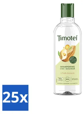 Immagine prodotto di 25 flaconi di shampoo 2in1 Timotei con olio di mandorle, adatto a tutti i tipi di capelli, da 300 ml - confezione - 25 pezzi