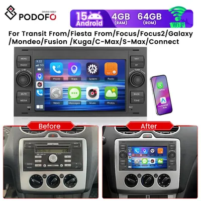 Immagine prodotto di Autoradio Android con schermo touchscreen da 7 pollici, compatibile con Carplay e Android Auto (connessione wireless), GPS, Wi-Fi e radio FM