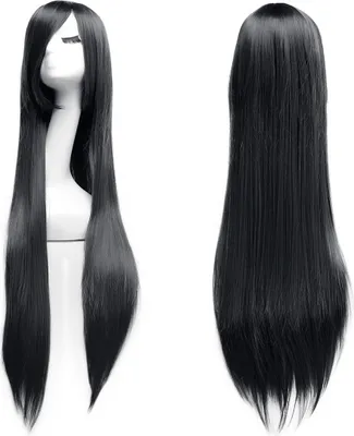 Produktbild von 100cm Karneval Perücke Cosplay Schwarz Glatt mit Haarnetz. Lang Voll, Fashion Kostüme Damen Haarteil Cosplay Wig für Alltag, Party Perücke Lang,Halloween