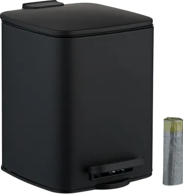 Obrázok produktu pre Kozmetický koš Relaxdays, 6 l, automatické spúšťanie, vyberateľný vnútorný koš, kov, kúpeľňový koš, vrátane vrecka na odpadky, čierny