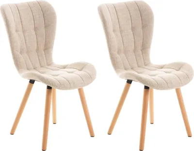 Image de lot de 2 chaises de salle à manger, chaises de salle à manger, rembourrage confortable, aspect moderne, couleur : crème | Matériau : poussière