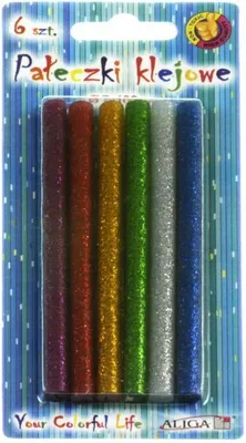 Produktbild von Klebepistole 7mmx10cm 6 Stück Mix Glitzerfarben Aliga