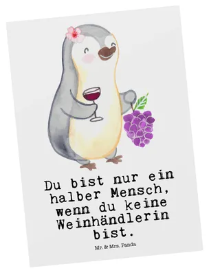 Produktbild von Mr. & Mrs. Panda Postkarte Weinhändlerin Herz - Weiß - Geschenk, bildkarte, Postkarten, Grußkarte, Ansichtskarte, Ansichtskarten