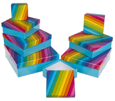 Produktbild von Geschenkkartons 8 verschiedene Größen Set in hellblau mit Regenbogen