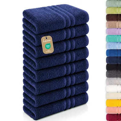 Produktbild von Lavea® 8er Set Handtücher 50x100 cm - Elena, 100% Baumwolle, Saugstark & Weich, Waschbar, Trocknergeeignet, Frottierhandtuch - Navy