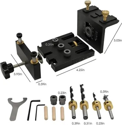 Image de Kit de gabarit pour perçage de trous de poche - 3 en 1 : gabarit de perçage 6/8/10 mm avec guide de perçage réglable et pince de positionnement - Rouge