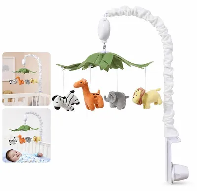 Produktbild von Baby Mobile Safari Musik 12 Lieder – Drehbar, weiß, Spieluhr | Kinderzimmer Deko für Jungen & Mädchen