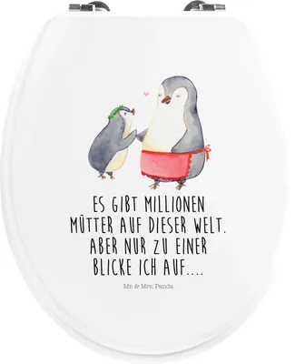 Produktbild von Mr. & Mrs. Panda Motiv WC Sitz Pinguin mit Kind - Weiß - Geschenk, Familie, klo deckel, Brille, Mama, Muttertag, Vorbild, Mutter, Klodeckel, Toilettenbrille