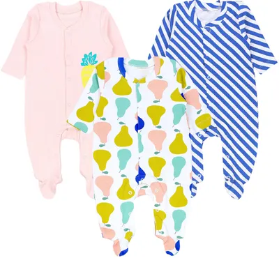 Zdjęcie produktu dla TupTam Baby girls sleep romper with foot 3-pack, Kolor: Blue apricot stripes fruits, Rozmiar: 68