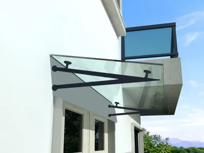 Immagine prodotto di Glaswerk Westfalen- (V)190x90cm tettoia trasparente+supporto RAL7016