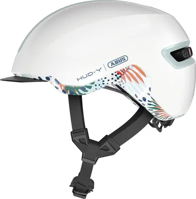 Image de Casque de vélo ABUS HUD-Y - avec feu arrière LED magnétique et rechargeable & fermeture magnétique - Casque urbain au style sûr pour le quotidien - pour femmes et hommes - Blanc brillant, taille L (57-61 cm)