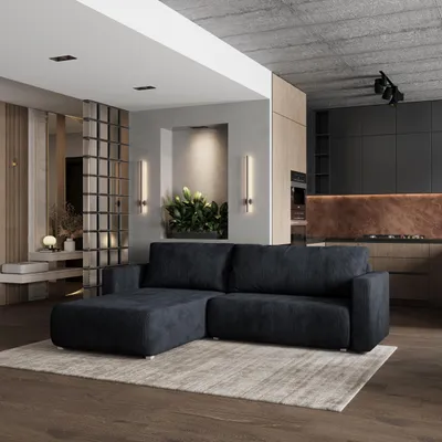 Zdjęcie produktu dla Masseno Narożnik TURIN P z funkcją spania i pojemnikiem na pościel Kształt L, Rozkładana sofa, Rogówka - Czarny, POSO 135