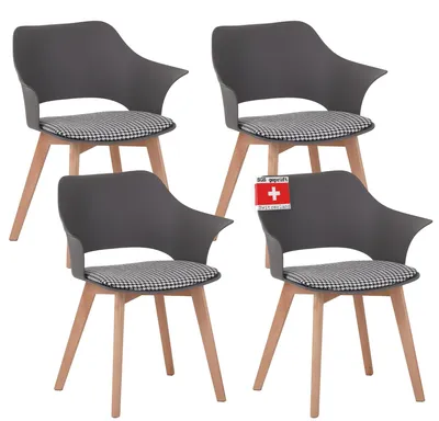 Produktbild von ALBATROS Esszimmerstühle 4er Set AALBORG, Grau - Beine aus Buche Massiv-Holz, Skandinavisches Retro-Design, bequemer Schalenstuhl - Eleganter Küchenstuhl, Stuhl Esszimmer für Esstisch