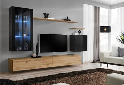 Zdjęcie produktu dla Ściana do salonu RIONATA 12 - czarny / dąb wotan